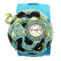 Punk Exaggerated Luxury Fashion Leather Rhinestone Wrist Watches Snake Design For Lady WW46